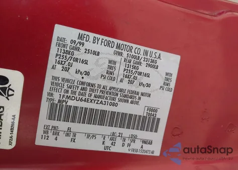 2000 Ford Explorer Eddie Bauer z USA, uszkodzony, nr VIN 1FMDU64EXYZA31080